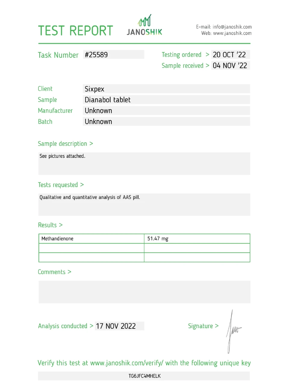Sixpex Methapex 50 mg lab report image